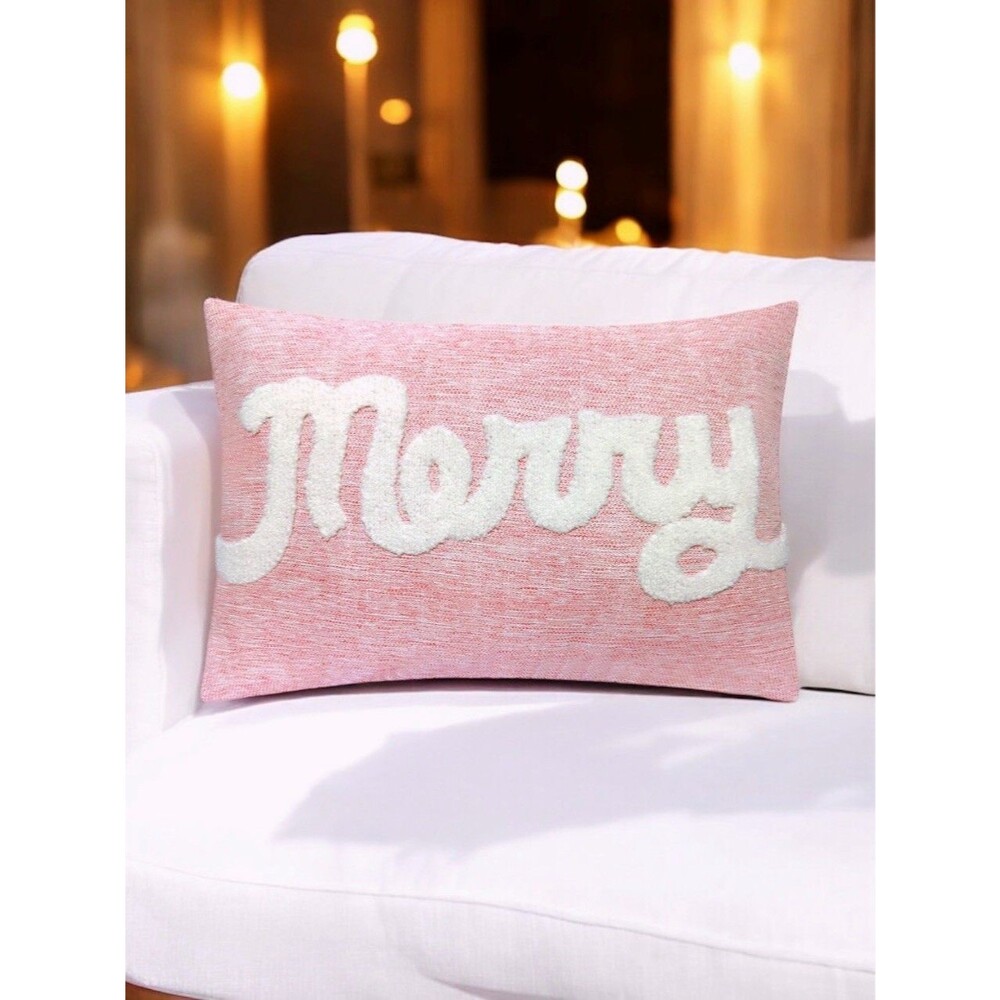 Red Rectangle Textured Embroidered Christmas Merry Pillow St Nicholas Square NWT